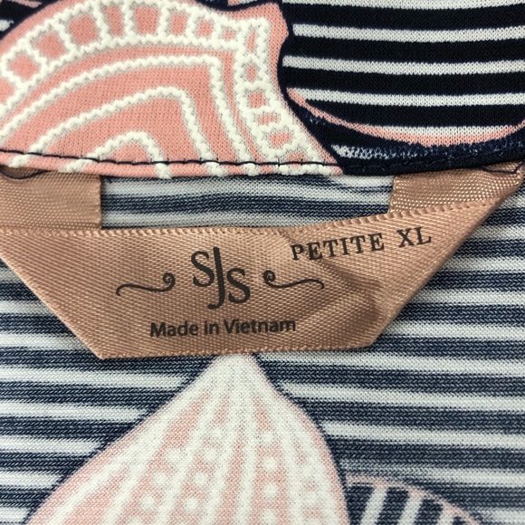 SJS navy white pink print button down top - Picture 6 of 7